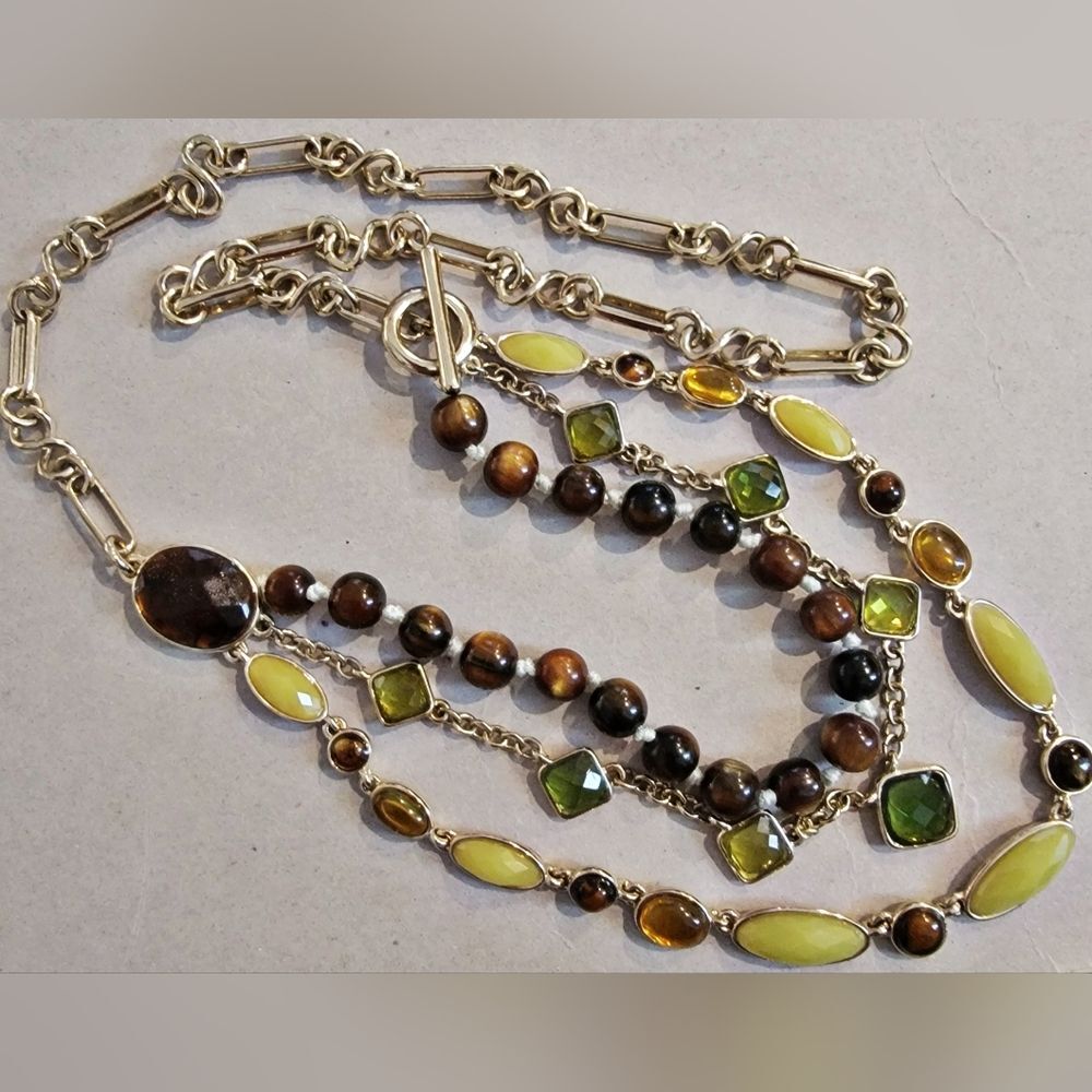 Vintage Faceted Multi-Strand 26" GoldTone Necklace Beads Cabuchon Glass Elements